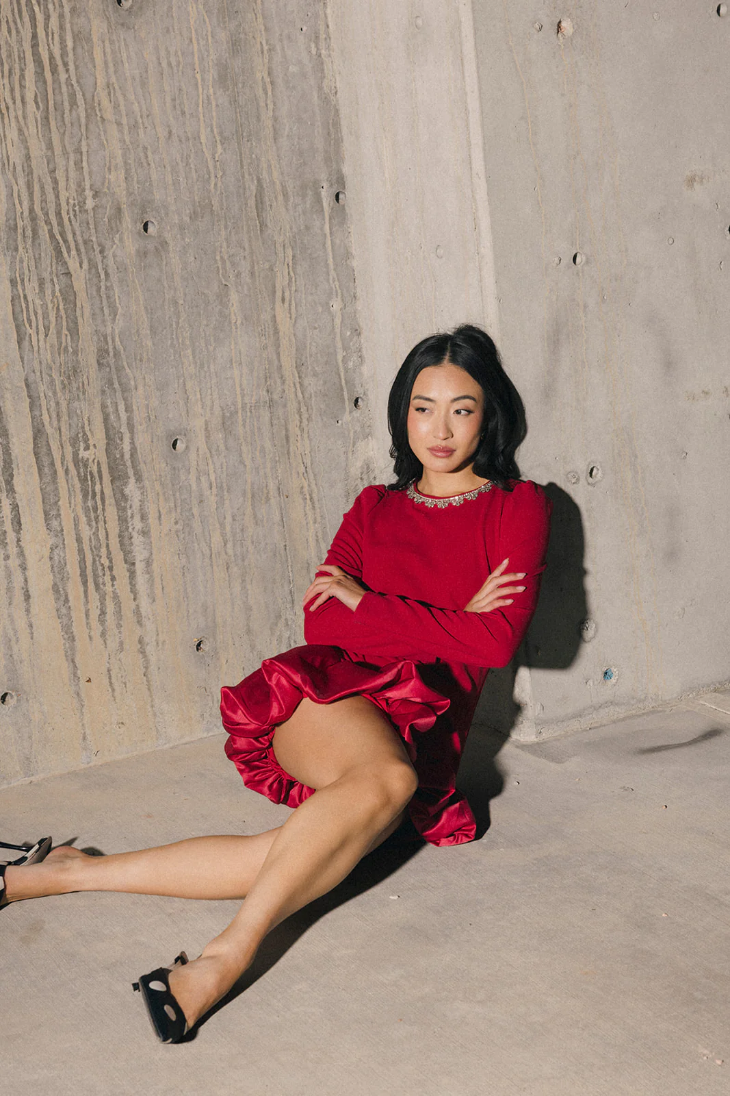 Jewel-Embellished Puff-Sleeve Bubble Mini Dress - Ruby - Image 17