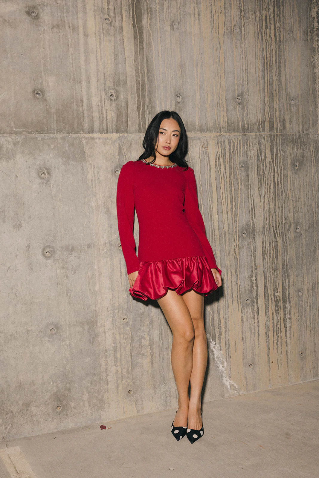 Jewel-Embellished Puff-Sleeve Bubble Mini Dress - Ruby - Image 22