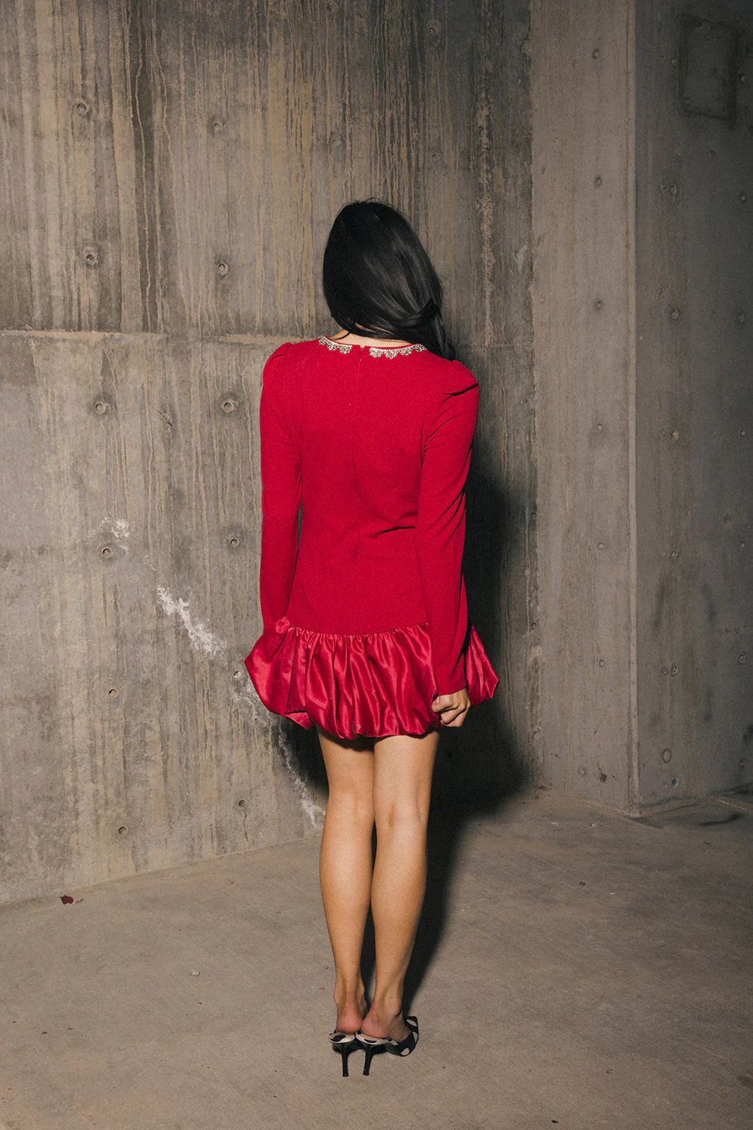 Jewel-Embellished Puff-Sleeve Bubble Mini Dress - Ruby - Image 23