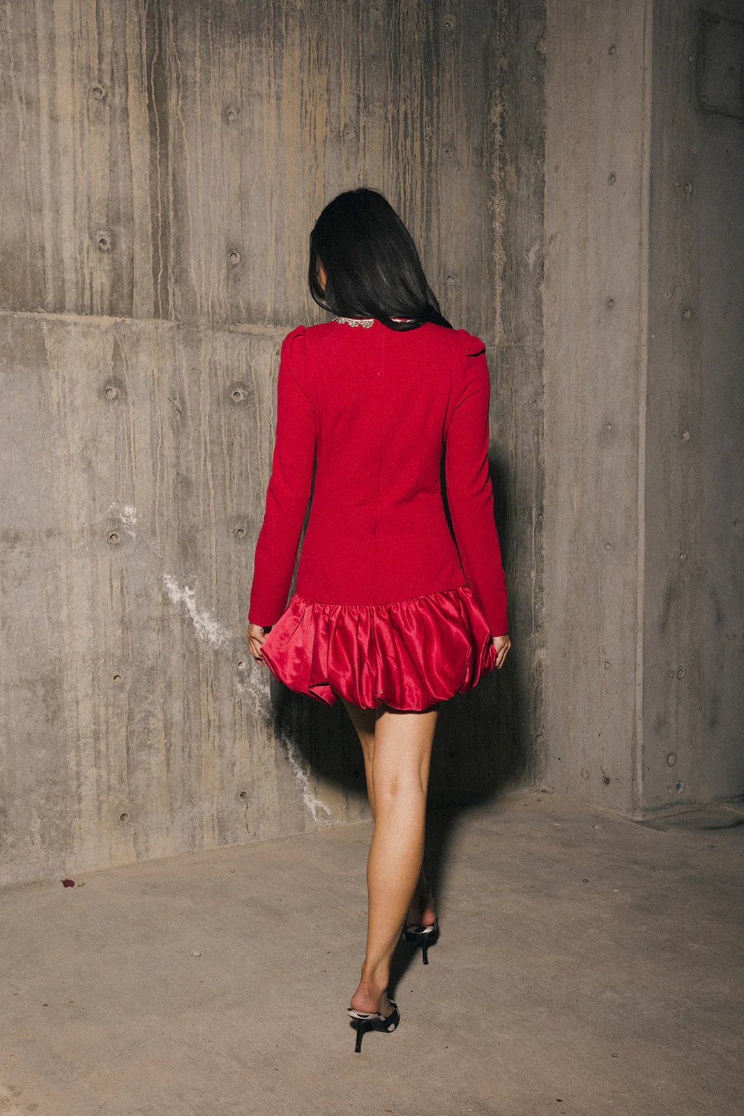 Jewel-Embellished Puff-Sleeve Bubble Mini Dress - Ruby - Image 25