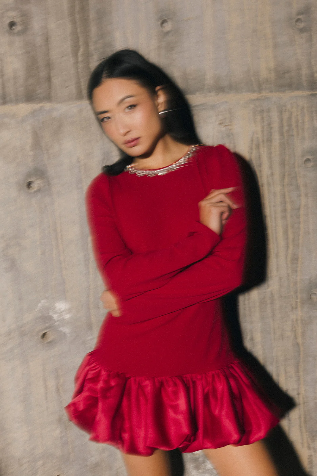 Jewel-Embellished Puff-Sleeve Bubble Mini Dress - Ruby - Image 3