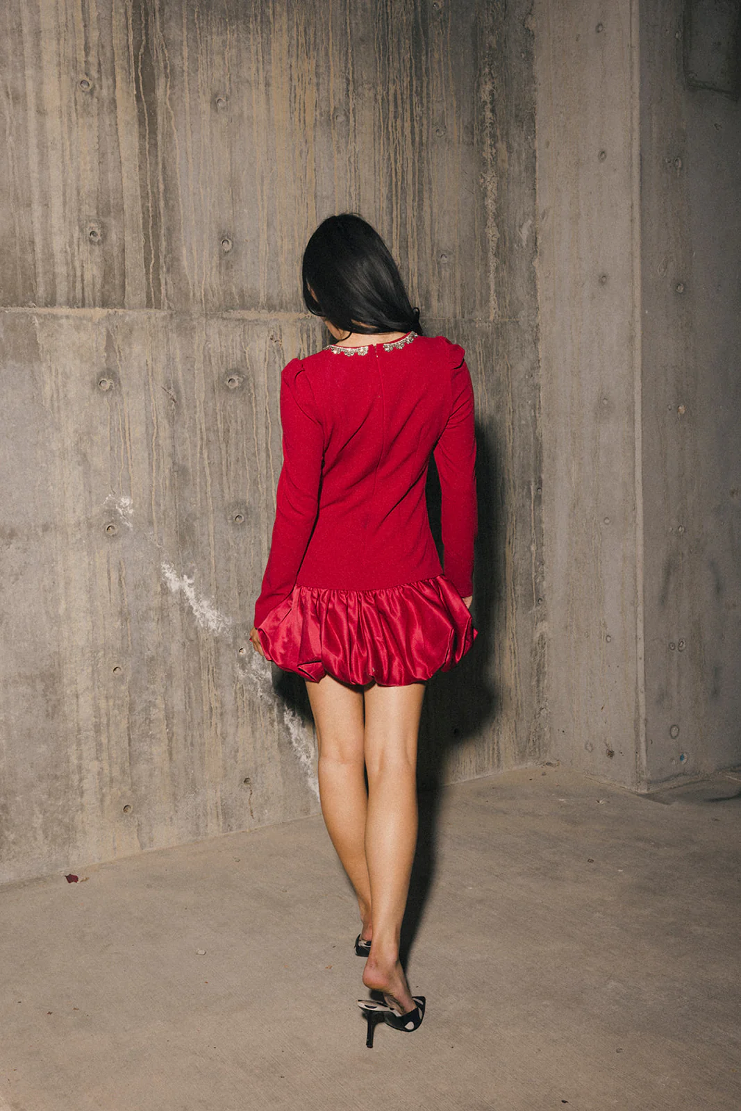 Jewel-Embellished Puff-Sleeve Bubble Mini Dress - Ruby - Image 4