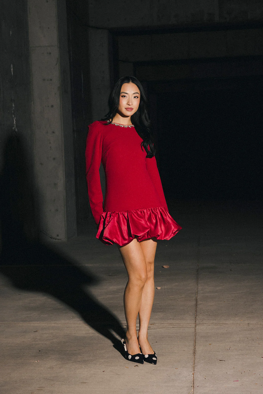 Jewel-Embellished Puff-Sleeve Bubble Mini Dress - Ruby - Image 5