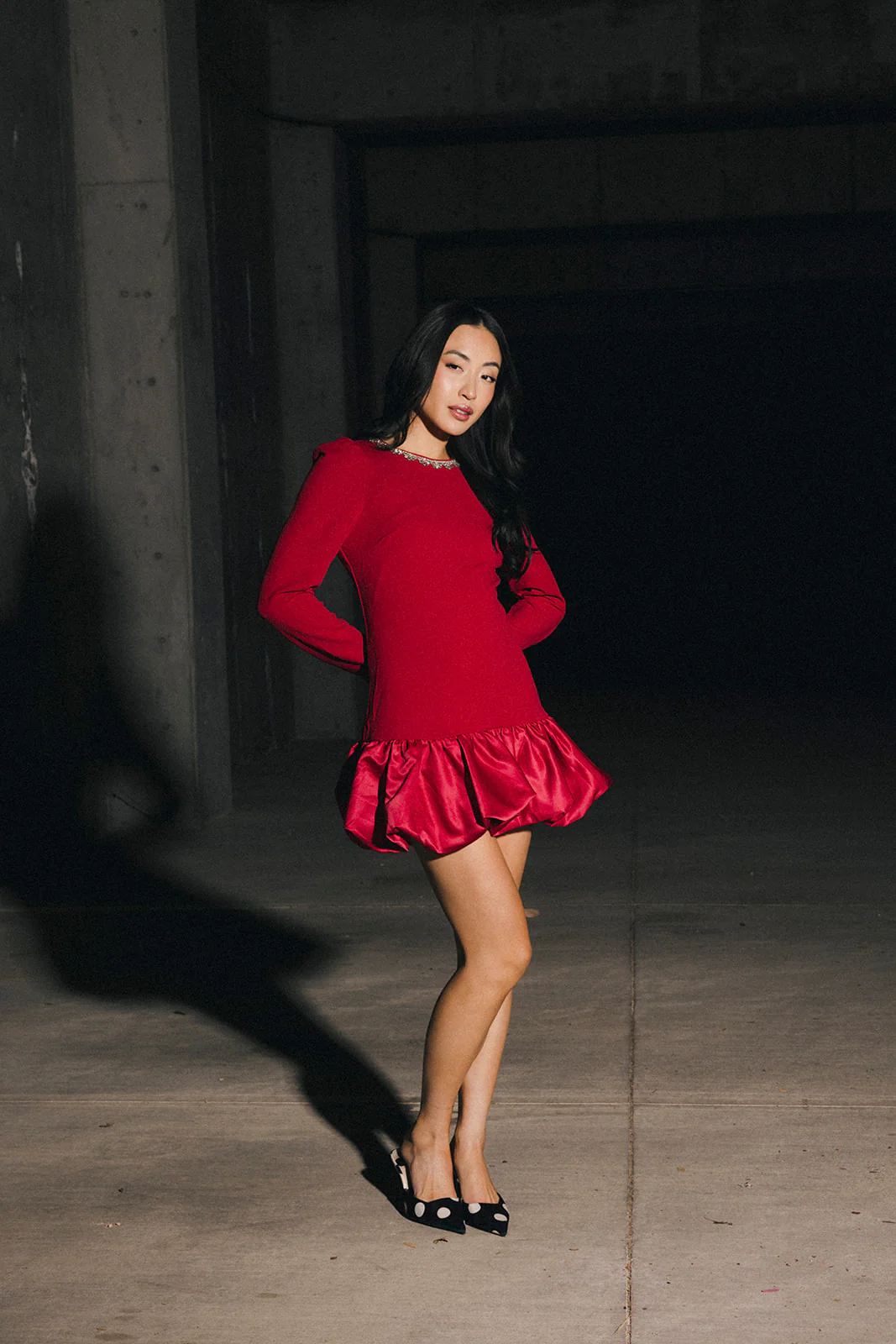 Jewel-Embellished Puff-Sleeve Bubble Mini Dress - Ruby - Image 6