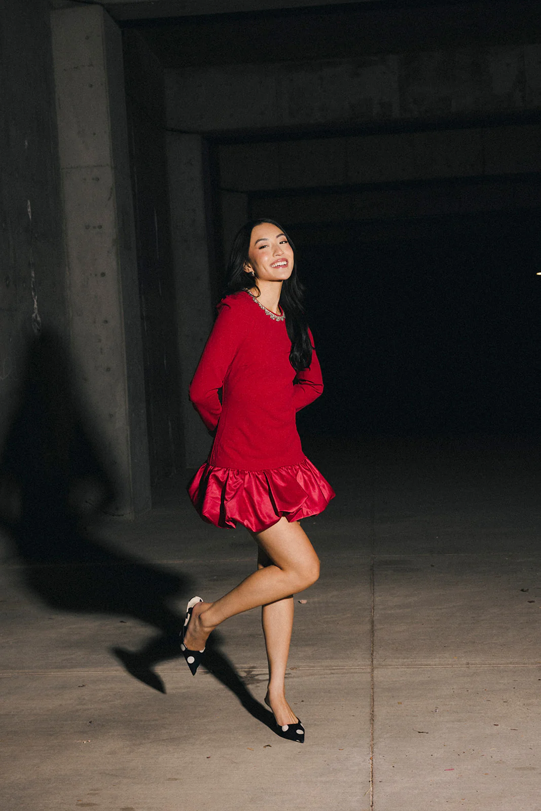 Jewel-Embellished Puff-Sleeve Bubble Mini Dress - Ruby - Image 7