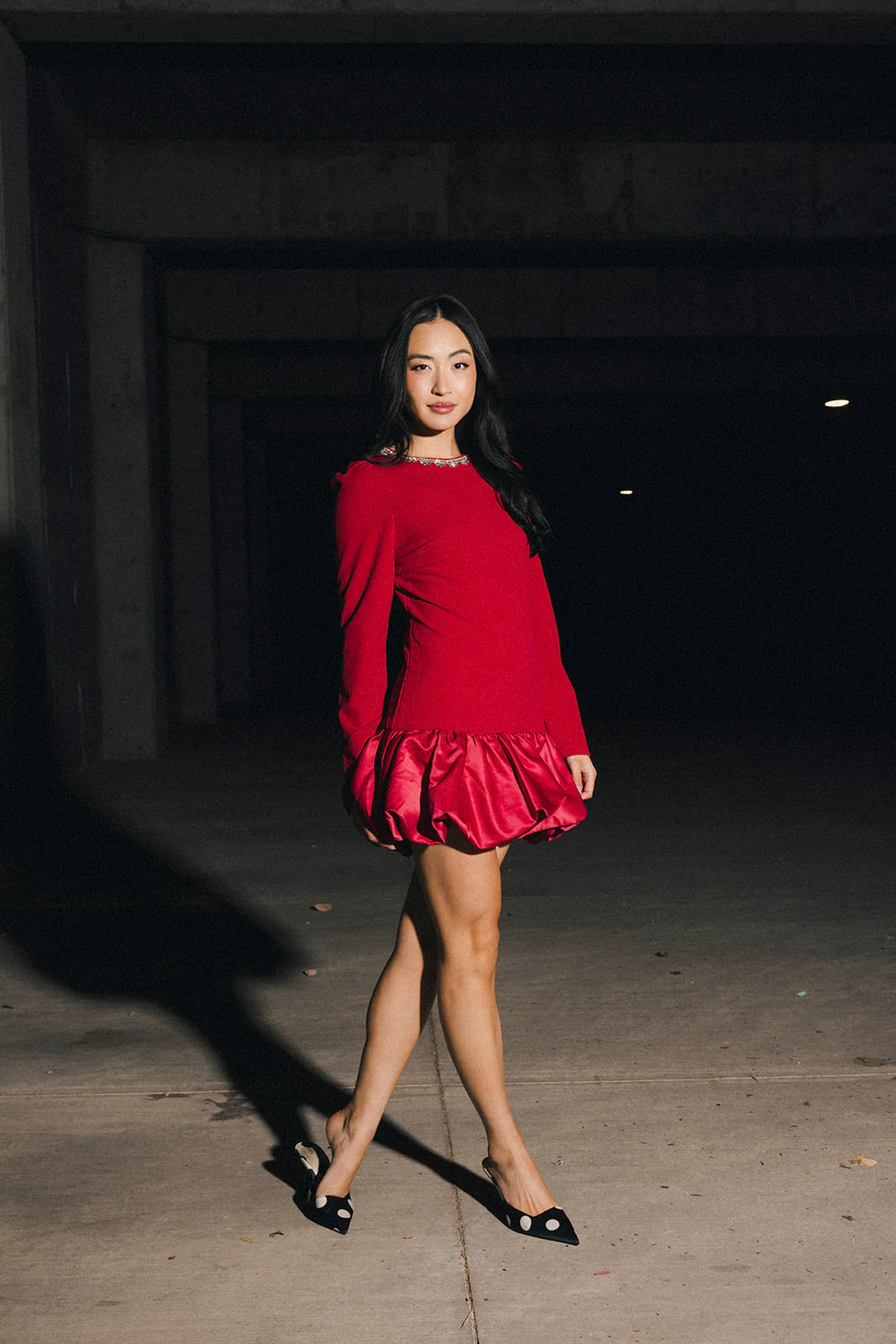 Jewel-Embellished Puff-Sleeve Bubble Mini Dress - Ruby - Image 8