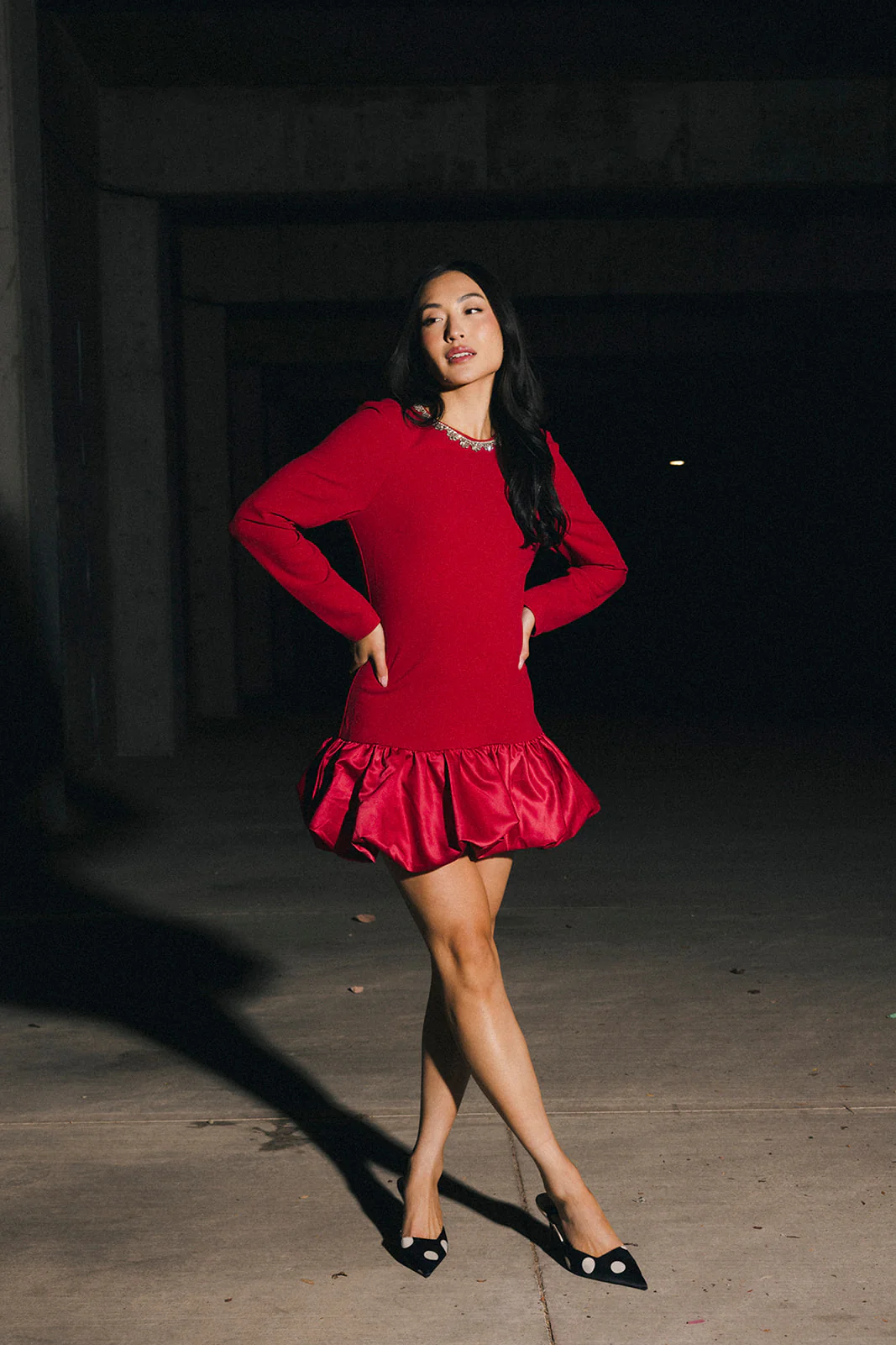 Jewel-Embellished Puff-Sleeve Bubble Mini Dress - Ruby - Image 9