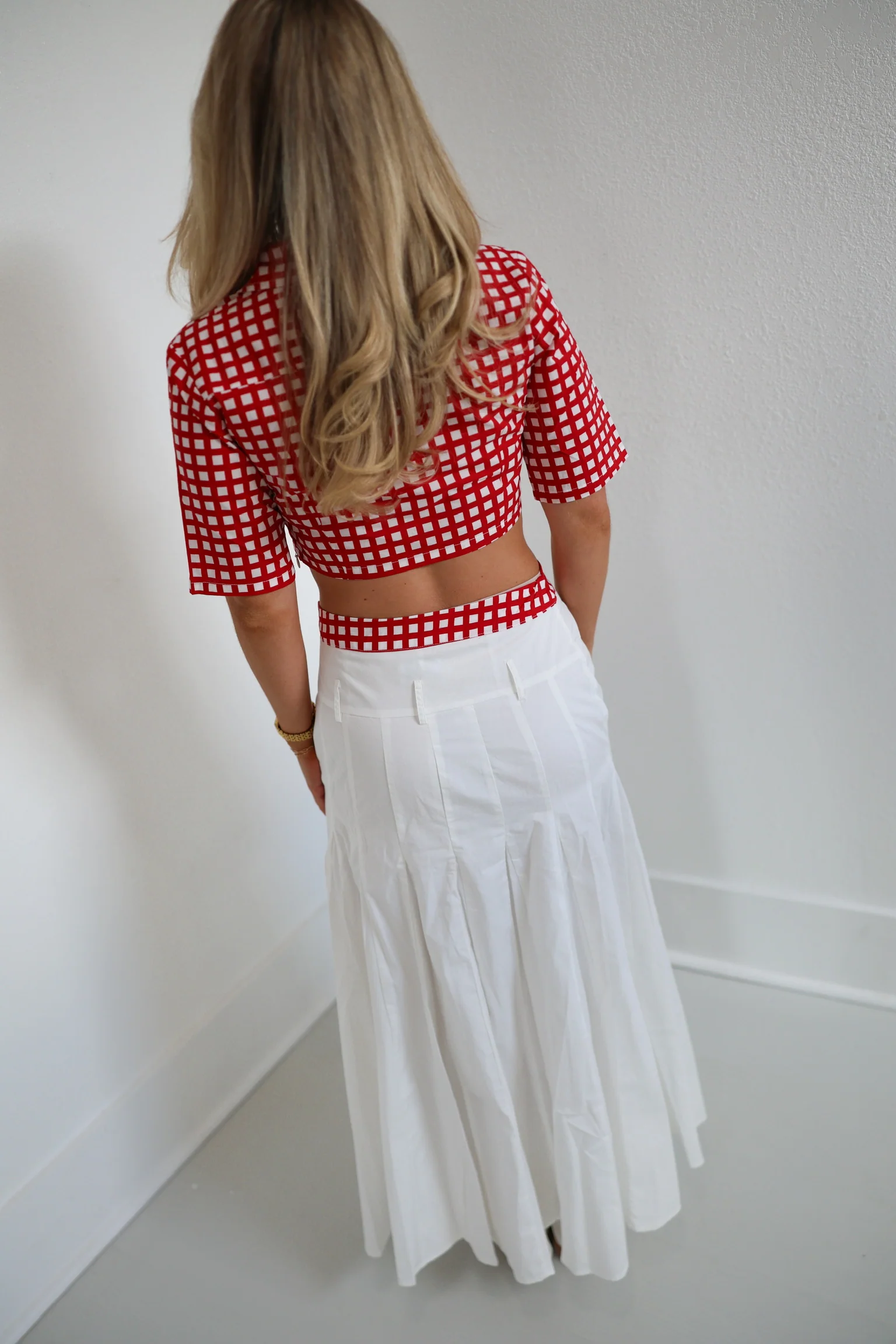 Josie Double Layer Pleated Maxi Skirt - White/Red - Image 4