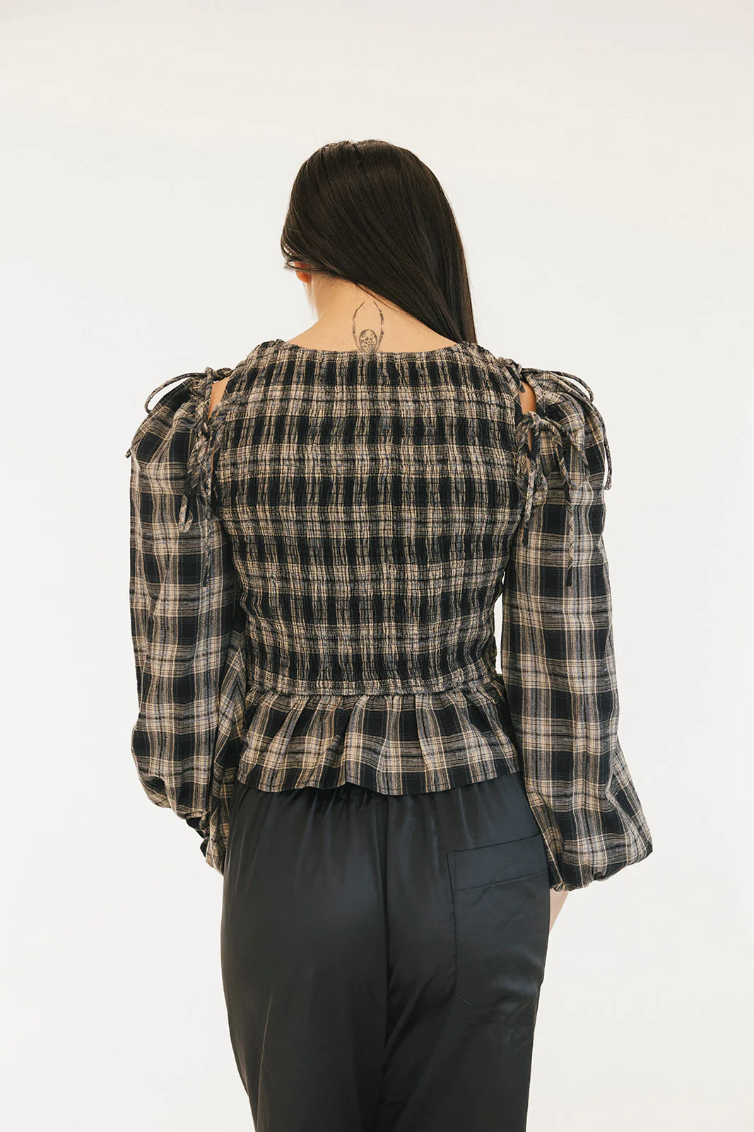 Naomi Plaid Long Sleeve Top - Black - Image 13