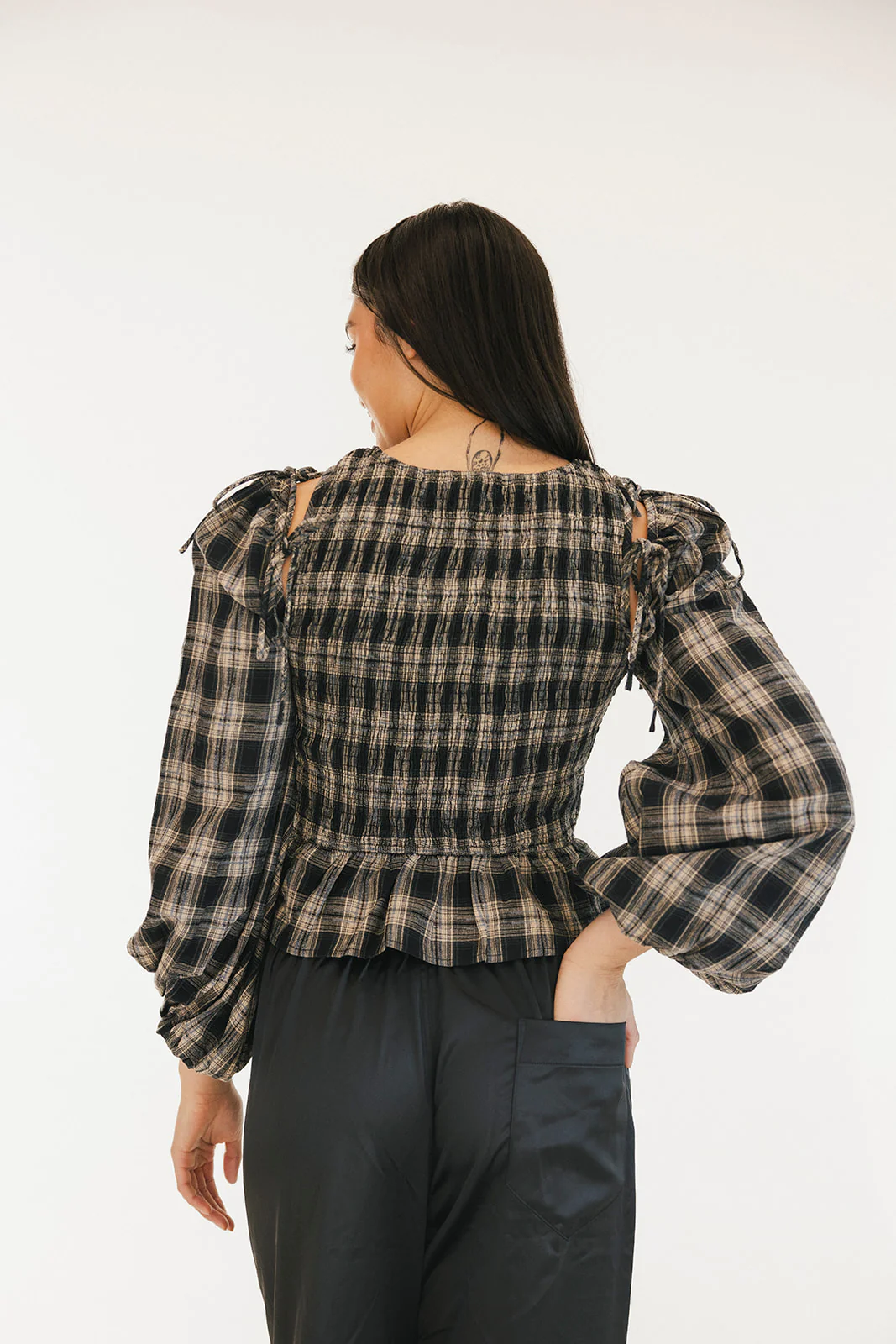 Naomi Plaid Long Sleeve Top - Black - Image 14