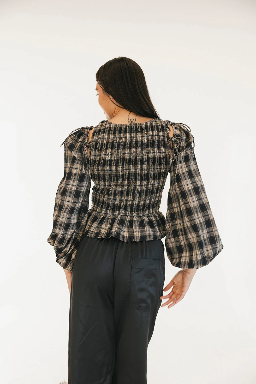 Naomi Plaid Long Sleeve Top - Black - Image 15