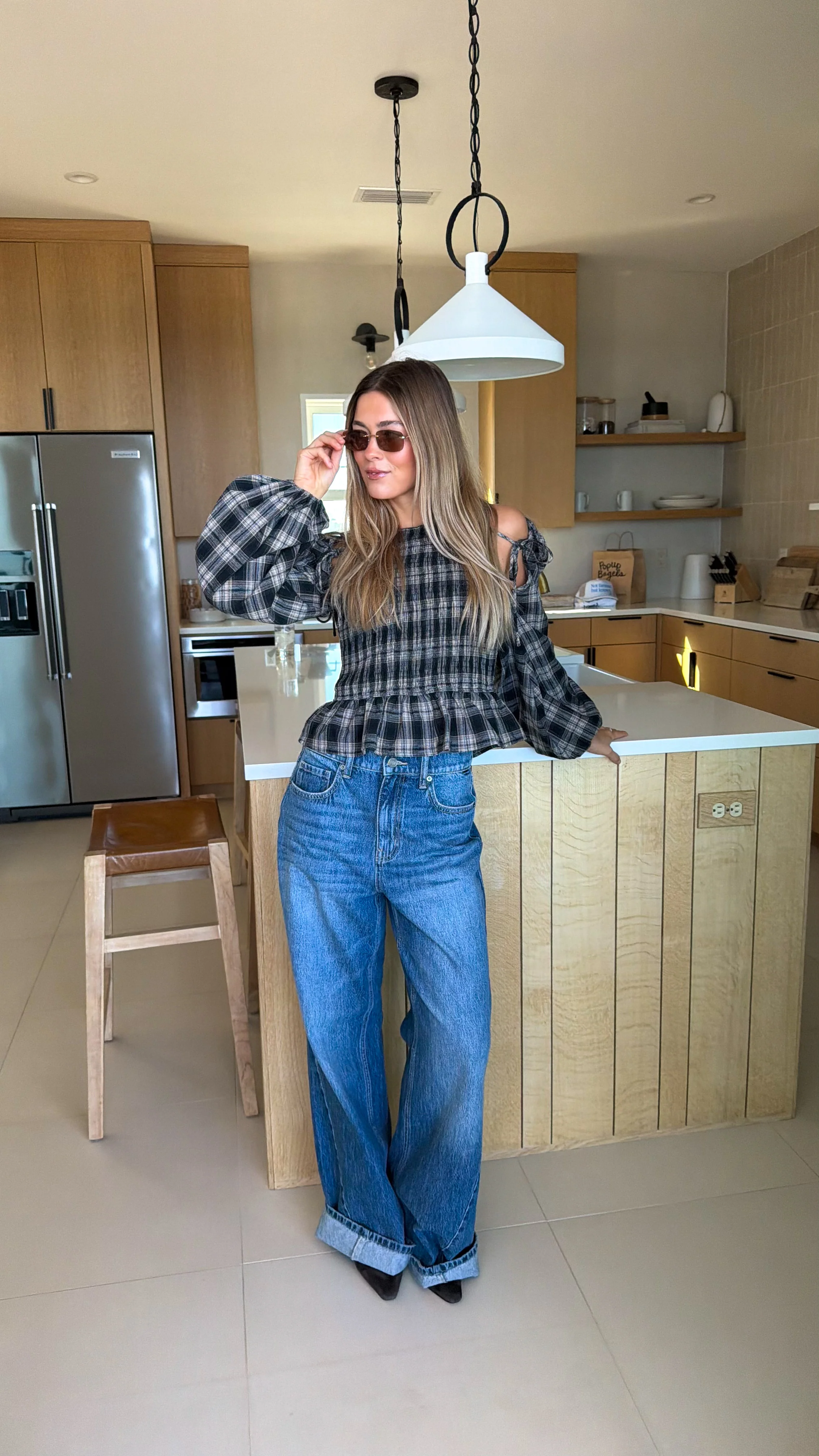 Naomi Plaid Long Sleeve Top - Black - Image 4