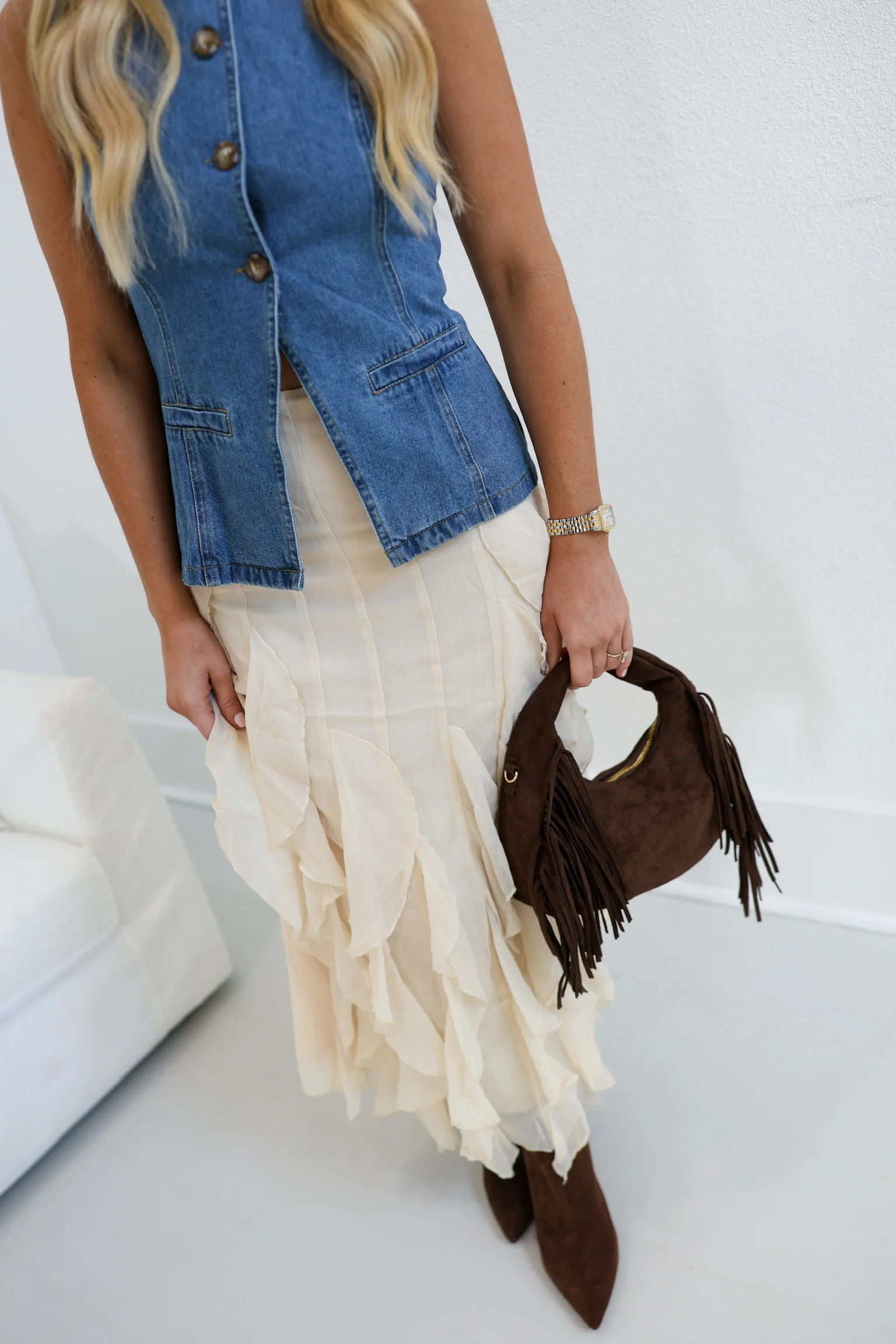 Natalie Tiered Ruffle Lace Midi Skirt - Natural - Image 3