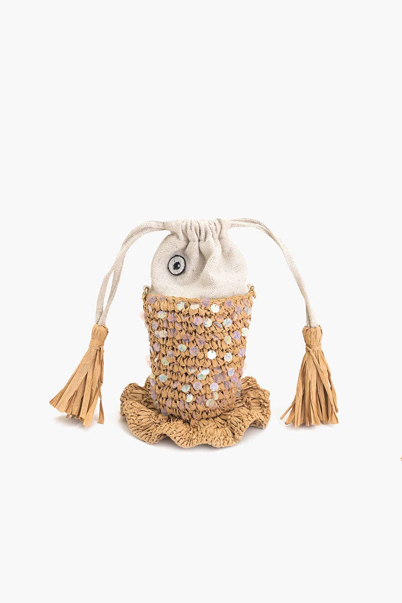 Ocean Whimsy Raffia Fish Bag - Image 3