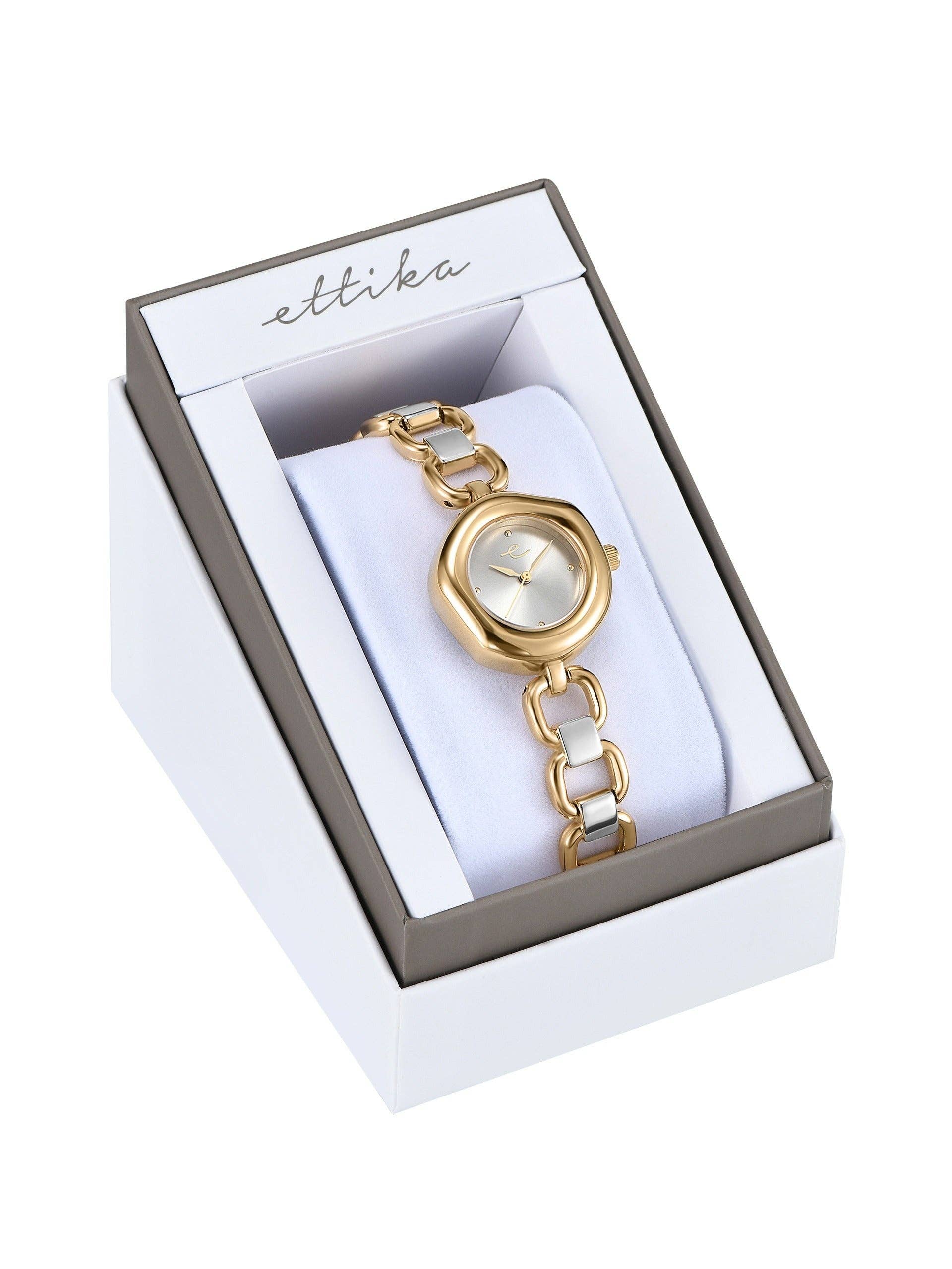 Open Circle Bracelet Watch in Mixed Metal: Brushed Silver Dial with Mixed Metal - Image 3