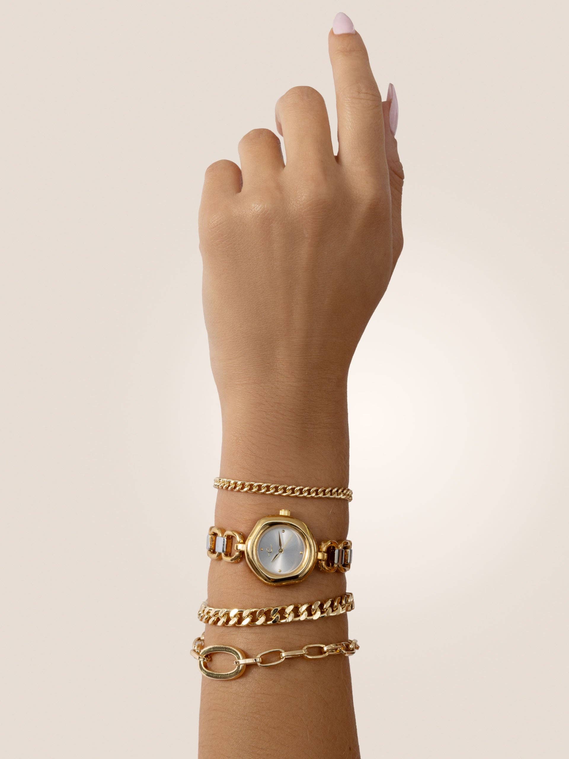 Open Circle Bracelet Watch in Mixed Metal: Brushed Silver Dial with Mixed Metal - Image 6