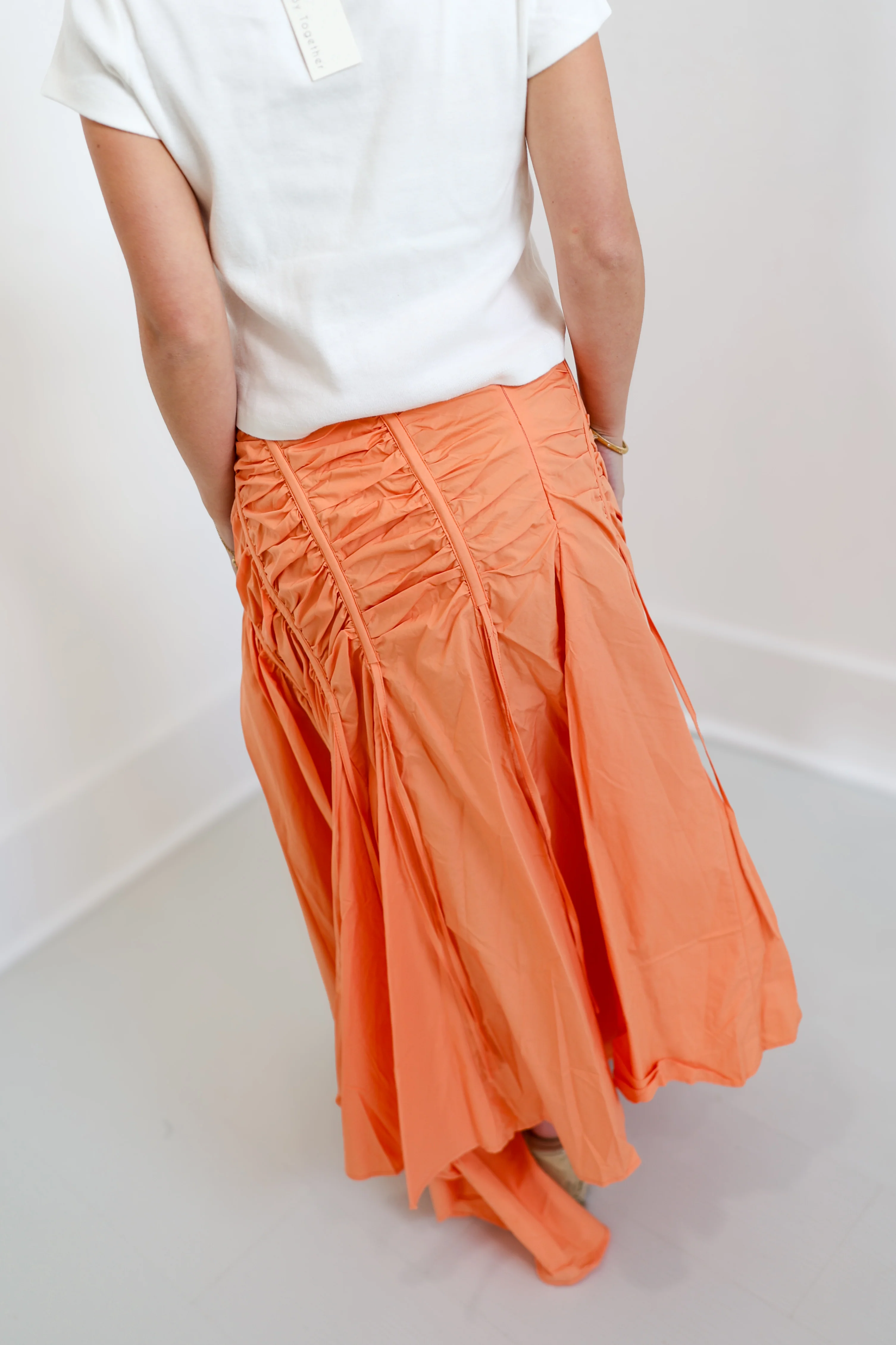 Riley Ruched Asymmetric Midi Skirt - Lt.Coral - Image 3
