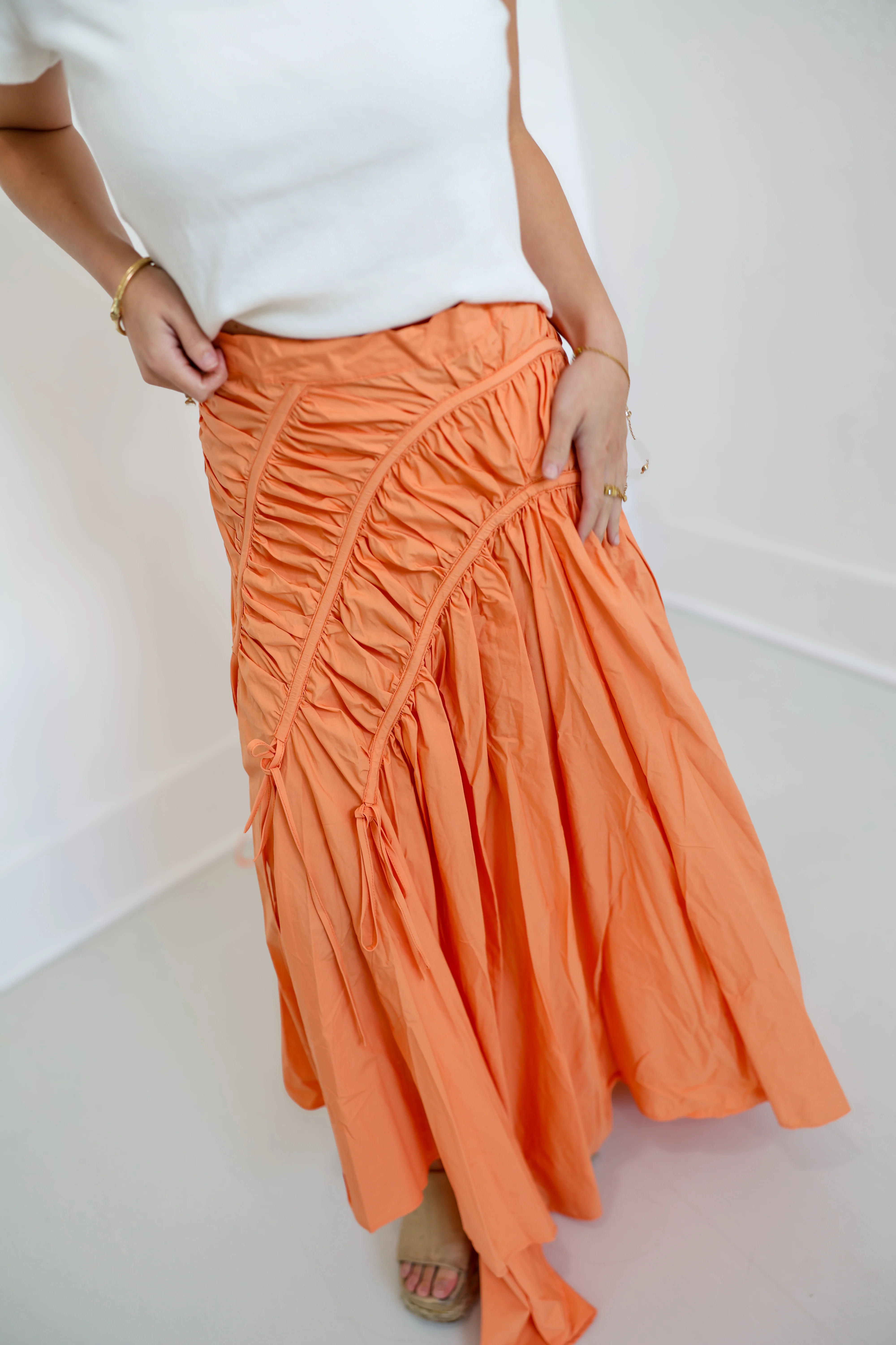 Riley Ruched Asymmetric Midi Skirt - Lt.Coral - Image 4