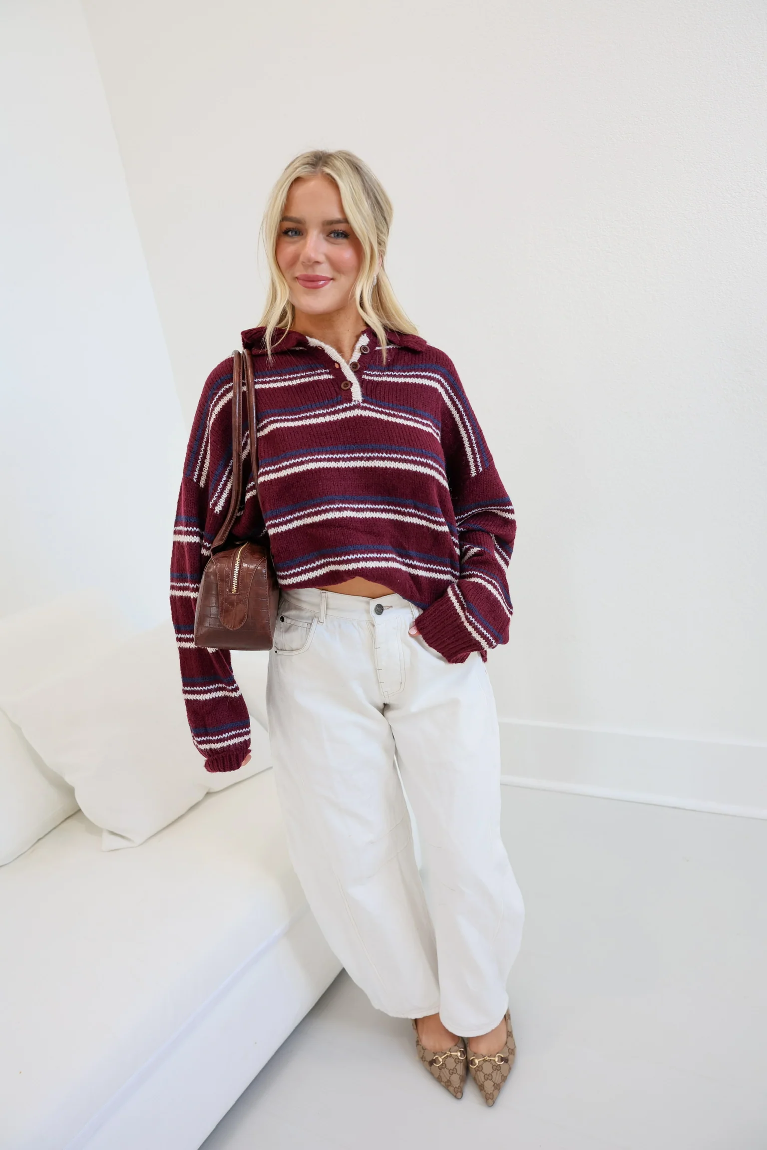 Sara Collared Knit Sweater - Burgundy - Image 4