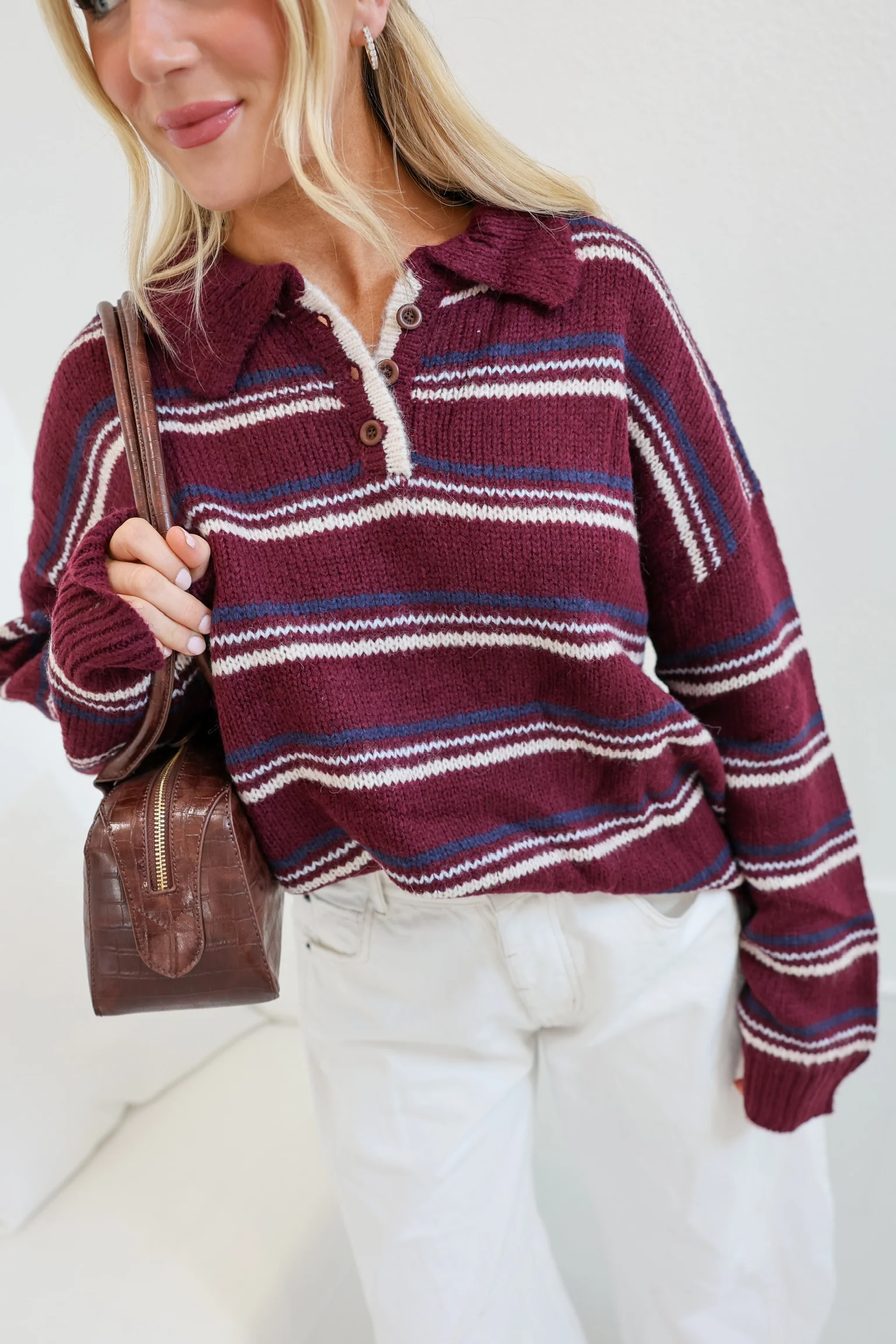 Sara Collared Knit Sweater - Burgundy - Image 6