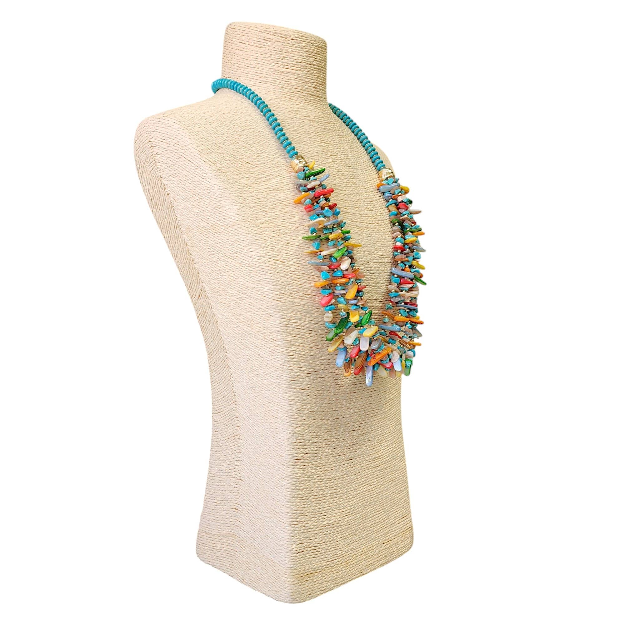 Beaded Boho Necklace - Turquoise - Image 4