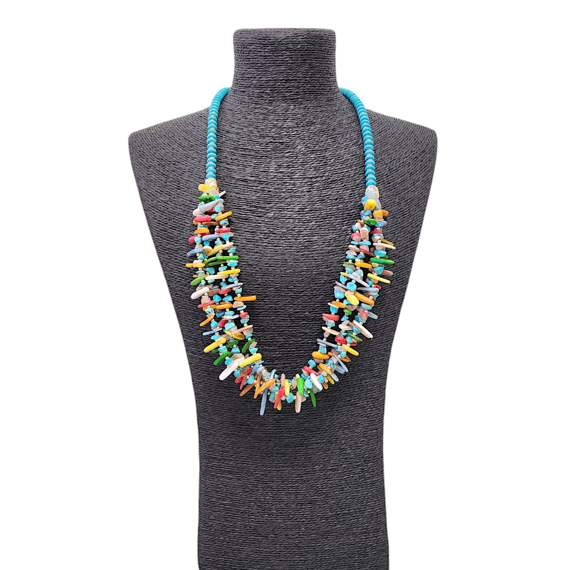 Beaded Boho Necklace - Turquoise - Image 5